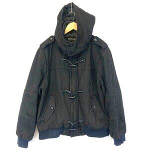 Steve Madden Mens Heavyweight Wool Jacket XL Black Zip & Toggle Coat Y2K Style